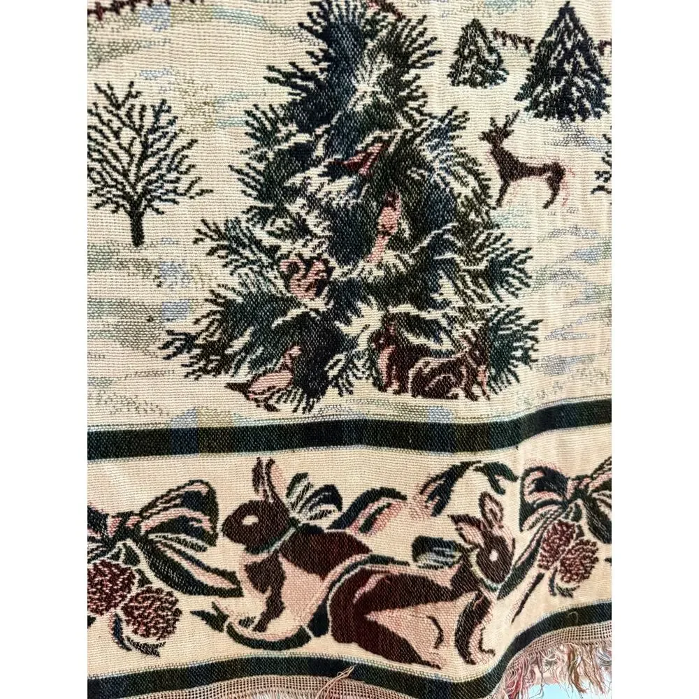 Vintage 90s Goodwin Weavers Winter Bunny Woven Throw Blanket USA 51x62 Cottage